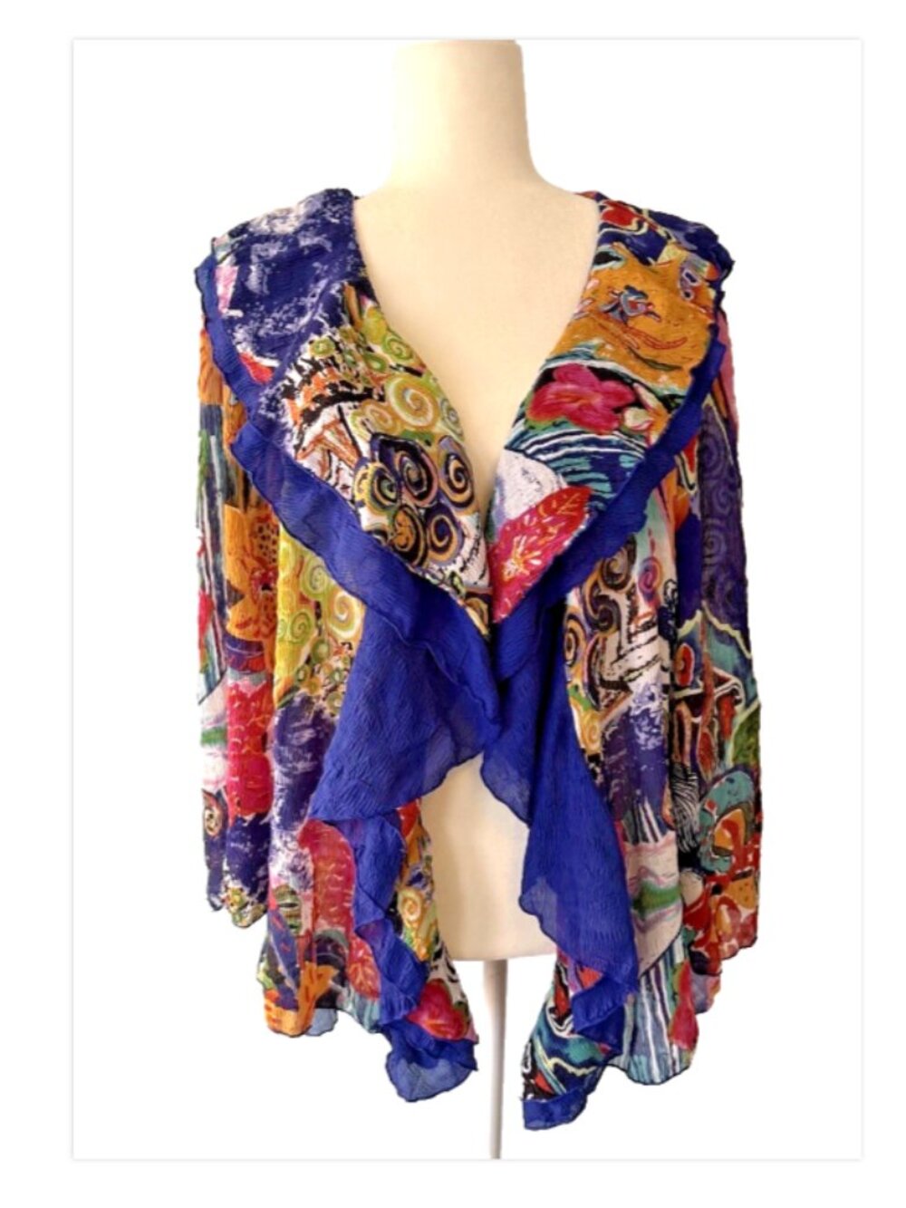 Rossi Roma Italy Artistic Colorful Flowing Whimsical Blouse Blazer Women’s M